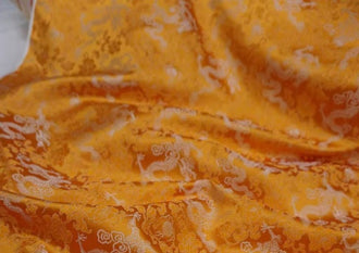 Orange yellow color brocade fabric with dragon pattern, jacquard brocade fabric, by the yard