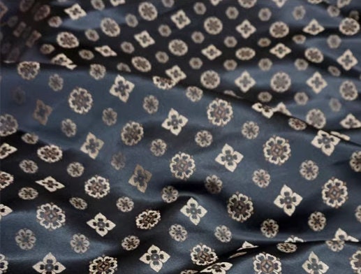 High-quality black color brocade fabric, jacquard brocade fabric, by the yard