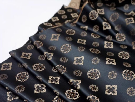 High-quality black color brocade fabric, jacquard brocade fabric, by the yard