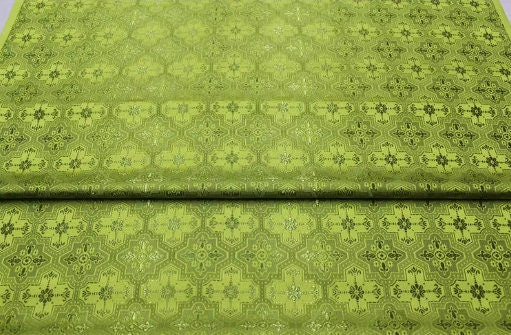 Grass green color brocade fabric, jacquard fabric, by the yard