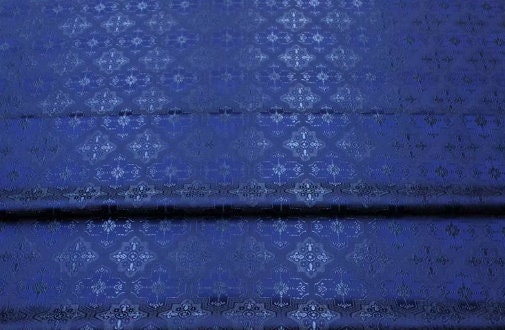 Black/navy blue color brocade fabric, jacquard fabric, by the yard