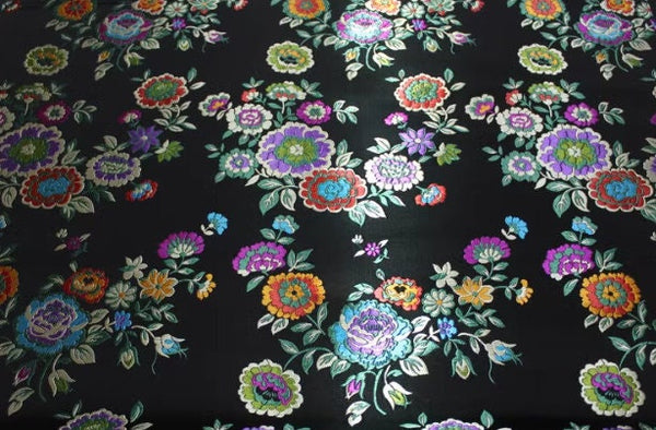 Spring dress fabric, black/purple color brocade fabric , flower jacquard fabric, cosplay dress fabric, by the yard