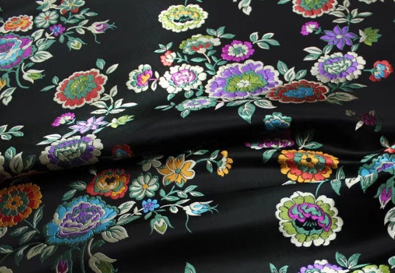 Spring dress fabric, black/purple color brocade fabric , flower jacquard fabric, cosplay dress fabric, by the yard