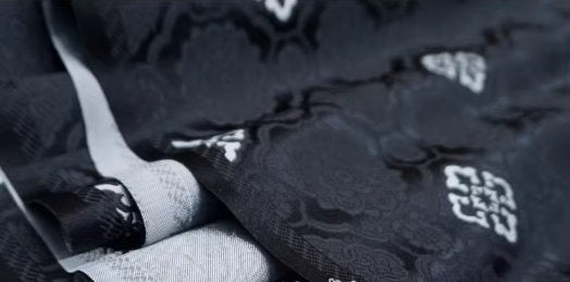 Black and white color brocade fabric, Baoxiang flower pattern jacquard brocade fabric, Chinese style satin fabric