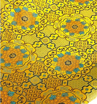 Yellow golden color brocade fabric with orange pattern, jacquard brocade fabric, by the yard-59"inches wide