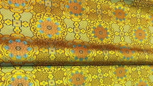 Yellow golden color brocade fabric with orange pattern, jacquard brocade fabric, by the yard-59"inches wide