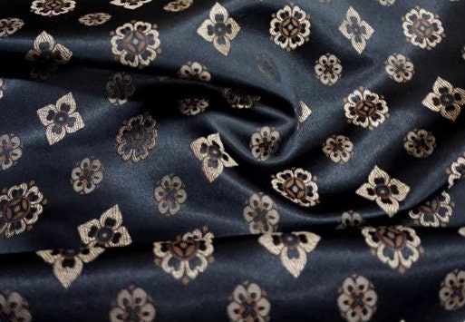 High-quality black color brocade fabric, jacquard brocade fabric, by the yard