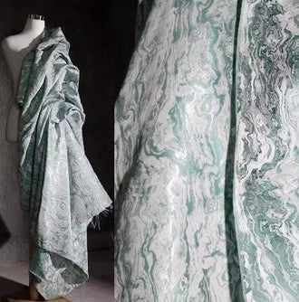 Fashion jacuqard fabric, retro Chinese style gray green wave texture jacquard fabric designer fabric, jacket dress fabric