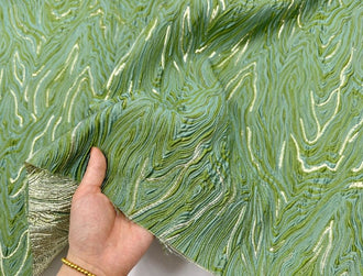 ON SALE, Green gold color jacquard fabric with wave style, fashion jacquard fabric, fabric by the yard