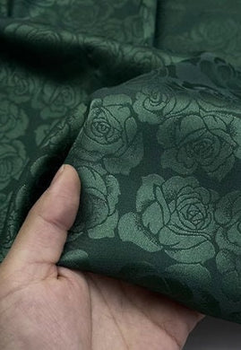 ON SALE, Glossy Dropping Ink Green Dark Pattern Rose Jacquard Elastic Simulation Silk Satin Fabric Spring/Summer Hanfu Qipao Fabric,