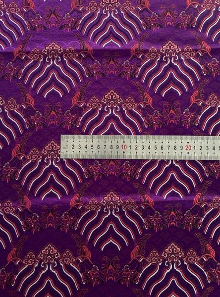 Chinese Pattern Fabric, Wave Pattern Brocade Satin Fabric, High-end Nylon Fabric, High-density Satin fabric, Purple Fabric, for Cosplay