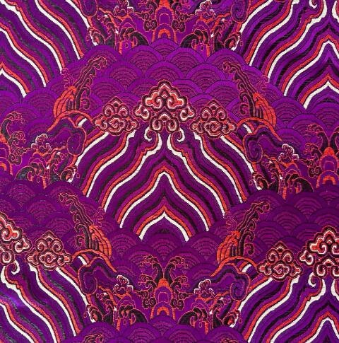 Chinese Pattern Fabric, Wave Pattern Brocade Satin Fabric, High-end Nylon Fabric, High-density Satin fabric, Purple Fabric, for Cosplay