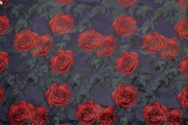 SALE, Navy blue jacquard with red color rose pattern, fashion jacquard, cosplay dress jacquard fabric,