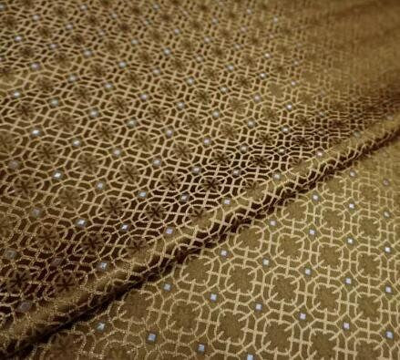 Brown yellow color brocade fabric, jacquard fabric, fabric by the yard