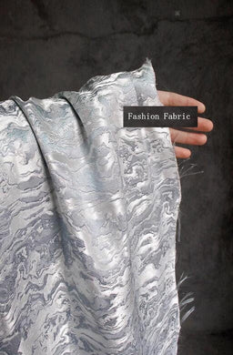 Fashion jacuqard fabric, retro Chinese style gray blue wave texture jacquard fabric designer fabric, jacket dress fabric