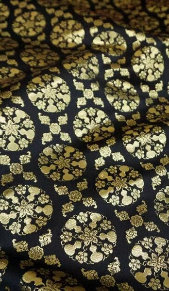 Black gold jacquard fabric, Golden gourd pattern jacquard fabric,  fabric by the yard