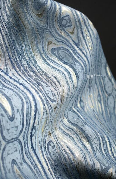 Fashion jacuqard fabric, light blue gold wave texture jacquard fabric, designer fabric, jacket dress fabric