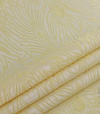 SALE, Off-white color brocade fabric with yellow peacock feather pattern, cosplay dress fabric, wedding brocade fabric, by the yard