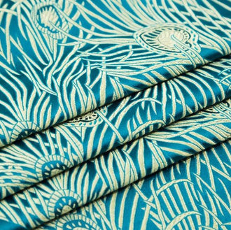 SALE, Peacock blue/black color brocade fabric with peacock feather pattern, cosplay dress fabric, wedding brocade fabric, by the yard