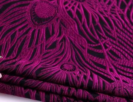 SALE, Red/purple red color brocade fabric with peacock feather pattern, cosplay dress fabric, wedding brocade fabric, by the yard