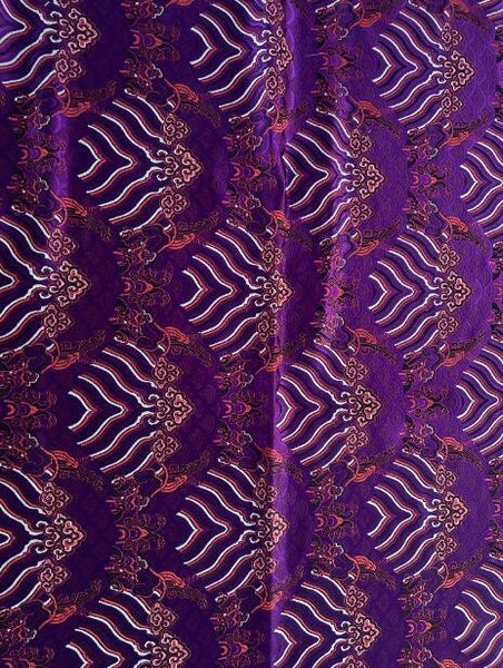 Chinese Pattern Fabric, Wave Pattern Brocade Satin Fabric, High-end Nylon Fabric, High-density Satin fabric, Purple Fabric, for Cosplay