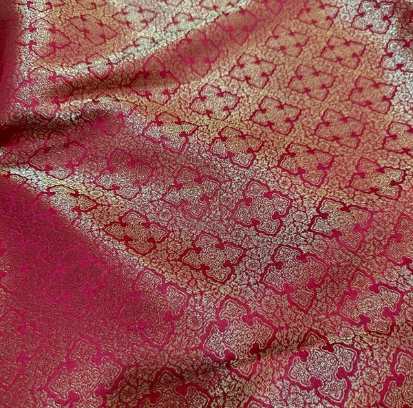 Wide Brocade Fabrc, Red Gold Color Brocade Satin Fabric, Ruyi Cloud Pattern Fabric, Jacquard Fabric, Jacket Dress Fabric