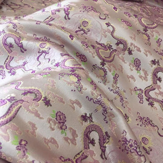 Wide Brocade Fabrc, Light Pink Purple Color Brocade Satin Fabric, Dragon Pattern Jacquard Fabric, Jacket Dress Fabric