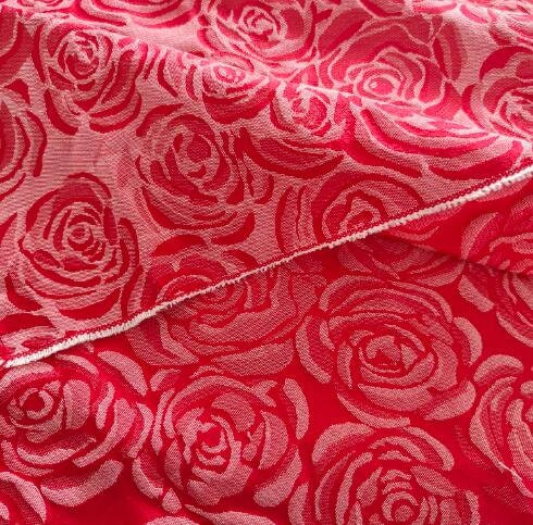 ON SALE, Red color jacquard fabric with red rose style, fashion  jacquard fabric, fabric by the yard