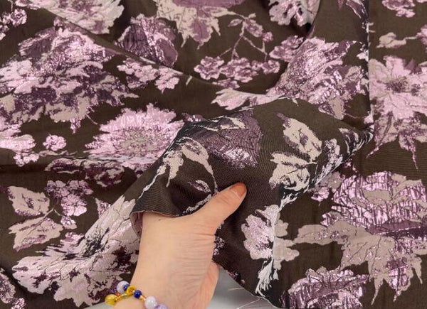 High Quality Dark pink brown fabric, double-sided glossy jacquard fabric, skin friendly and shiny silk jacquard fabric, DIY jacquard