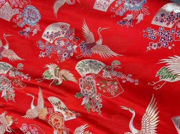 Wide red color brocade fabric with bird style, jacquard fabric, wedding dress fabric, fabric by the yard