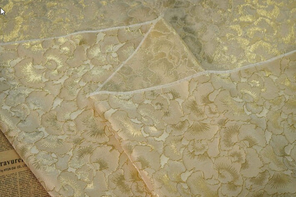 SALE, Golden Leaf Patterns Fabric, Light Gold Brocade Fabric, Jacquard Fabric, Ginkgo Pattern Fabric