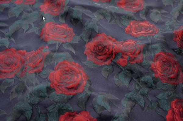 SALE, Navy blue jacquard with red color rose pattern, fashion jacquard, cosplay dress jacquard fabric,