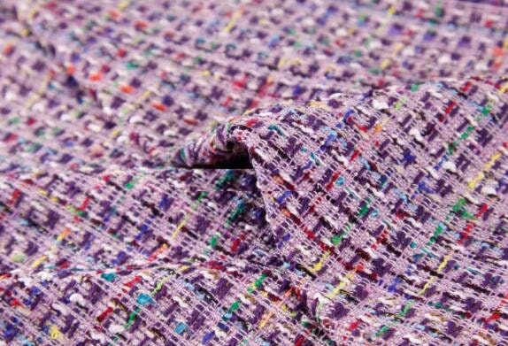 Purple colored thread woven woolen tweed fabric , Autumn fabric, by the yard