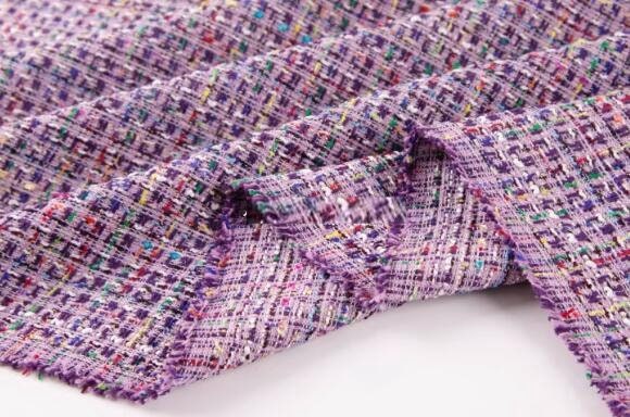 Purple colored thread woven woolen tweed fabric , Autumn fabric, by the yard