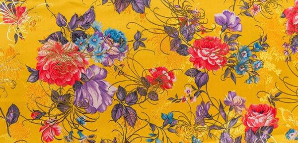 Gold Yellow/Dark Green Color Brocade Fabric with Peony Style, Cheongsam Fabric, Chinese Style Fabric, Jacquard Fabric, Fabric by the yard