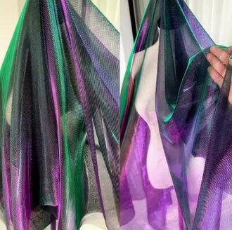 Green purple color gradient mesh fabric, wedding party dress fabric, soft mesh fabric, by the yard