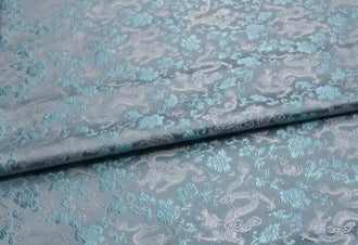 Light blue color brocade fabric with Chinese silver dragon pattern, jacquard fabric, by the yard