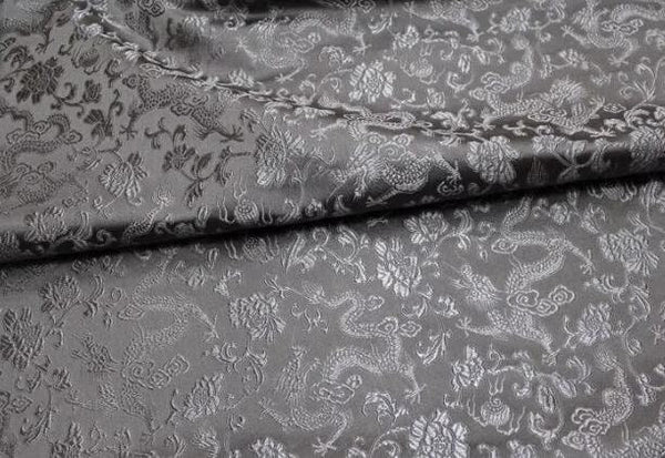 Grey color brocade fabric with Chinese dragon pattern, jacquard fabric, by the yard