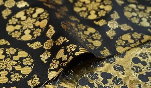 Black gold jacquard fabric, Golden gourd pattern jacquard fabric,  fabric by the yard