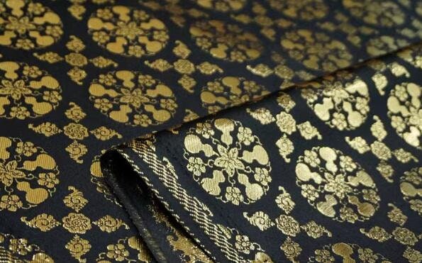 Black gold jacquard fabric, Golden gourd pattern jacquard fabric,  fabric by the yard