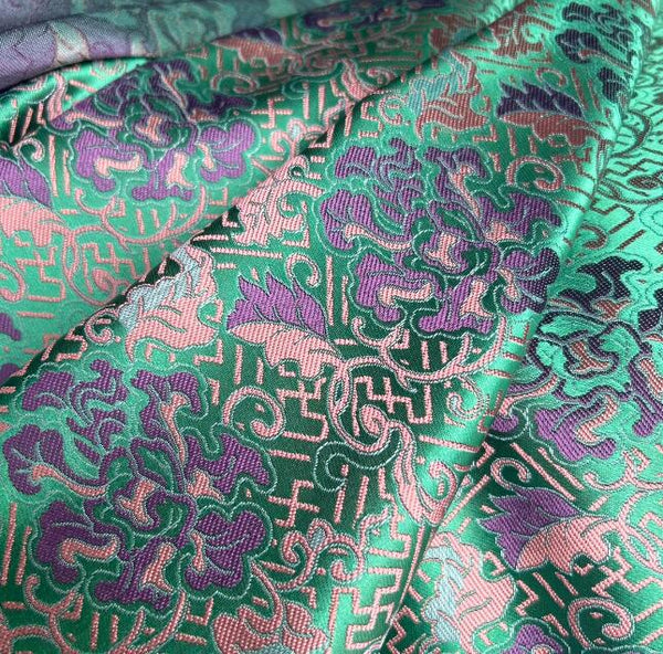 Wide brocade fabric, green pink purple color brocade fabric, wedding Chinese style jacquard fabric, by the yard