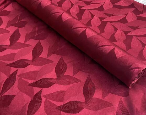 22mm-Wine red color silk jacquard fabric with leaves pattern, wedding dress silk fabric, Cosplay dress silk fabric