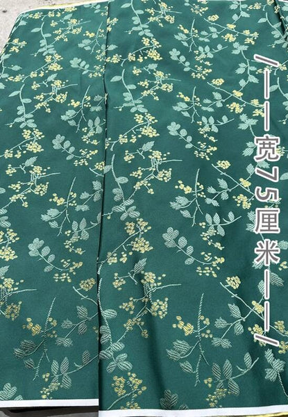 Dark green color brocade fabric with leaf pattern, jacquard brocade fabric, by the yard