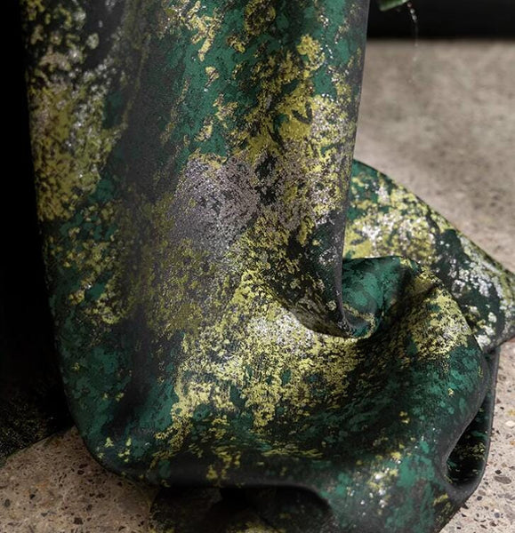 Dark green color jacquard fabric with gold pattern, wedding jacquard fabric, cosplay dress fabric, fabric by the yard