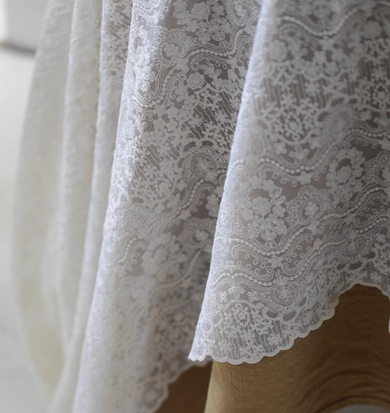 Lace Embroidered Fabric, Curtain Mesh Fabric, Clothing Mesh Fabric,  Cotton Thread Yarn, Tablecloth Cover Fabric,  Scallop Edge Lace Fabric