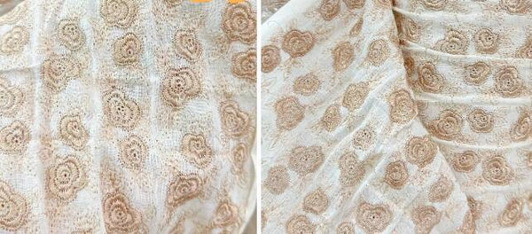 Light coffee color embroidery rose jacquard fabric,  linen fabric handmade DIY clothing fabric