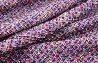 Purple colored thread woven woolen tweed fabric , Autumn fabric, by the yard