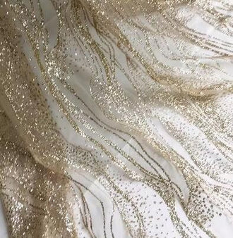 Champagne gold color mesh fabric, water wave mesh fabric, wedding glitter mesh fabric, cosplay dress fabric, decor glitter mesh