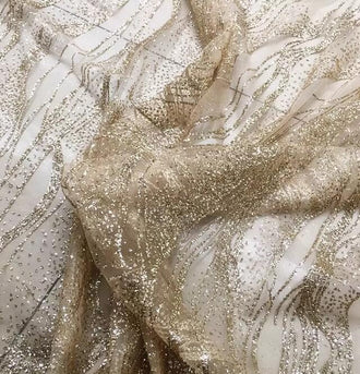 Champagne gold color mesh fabric, water wave mesh fabric, wedding glitter mesh fabric, cosplay dress fabric, decor glitter mesh