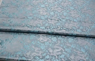 Light blue color brocade fabric with Chinese silver dragon pattern, jacquard fabric, by the yard